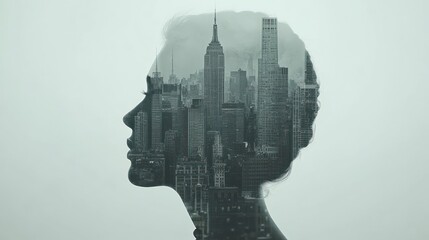 NYC Skyline Within a Woman's Profile