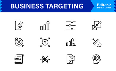 Premium Business Targeting Line Icon Set Featuring Modern Minimal Achievement Symbols and Professional Vector Elements for High-Impact Visuals and Unique Branding