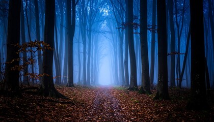 Mystical forest path at dawn