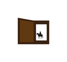 Vector illustration open window with horseback riding view