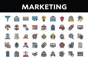Vector illustration of collection of marketing and business icons