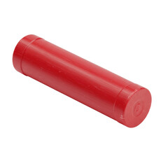 A vibrant crimson red cylindrical sealing wax stick, 4 inches long, smooth with a waxy sheen, pristine and isolated on a transparent seamless background. Concept of product showcase clarity