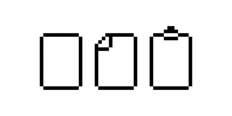 Pixel art icon set of documents and clipboard, Document management pixel art icons for retro games, 8 bit, pixel art.