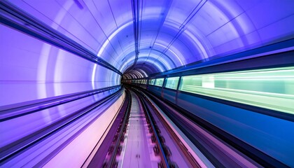 Futuristic subway tunnel at night