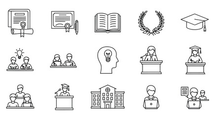 Vector illustration of collection of education and learning icons isolated on white background