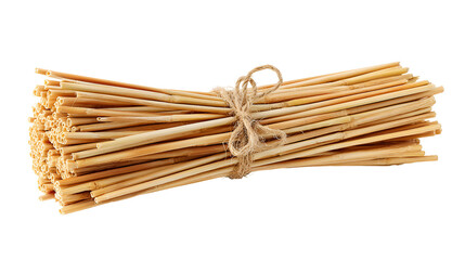 Bundle of dried wheat stalks tied with twine isolated on transparent background