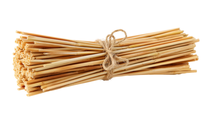 Bundle of dried wheat stalks tied with twine isolated on transparent background