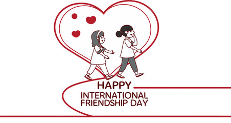 A cartoon of two girls walking together inside a heart, a vector illustration for Happy International Friendship Day.

