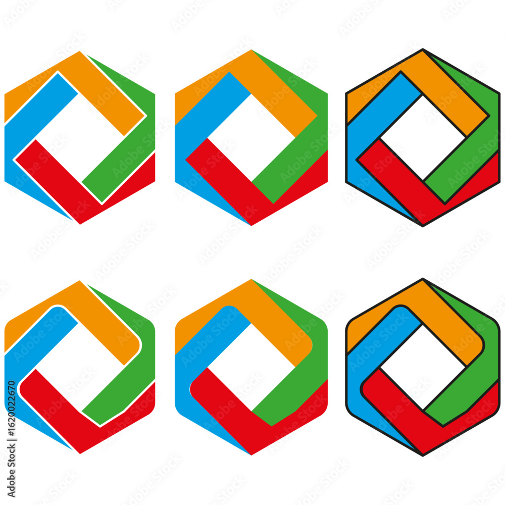 Poster interlocking hexagon shapes. colorful connection emblem. abstract logo vector. geometric pattern art