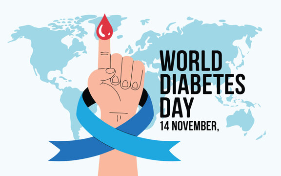 Illustration of world diabetes day awareness campaign with a finger prick test