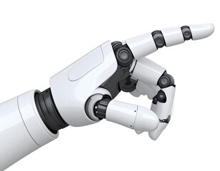 robotic hand holding a white background
