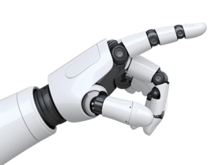 robotic hand holding a white background