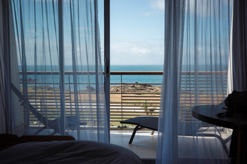 Hotel balcony with view of the sea
