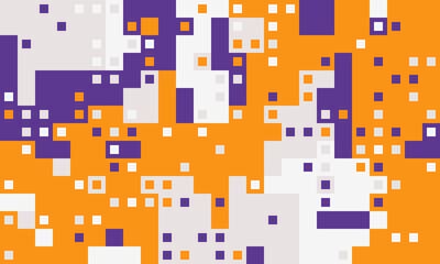 Abstract geometric pattern.  Vibrant orange, purple, and gray squares create a dynamic, pixelated texture. Ideal for backgrounds, websites, presentations, and modern design projects.