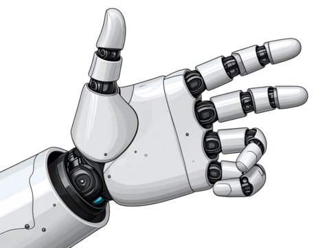 robotic hand holding a white background