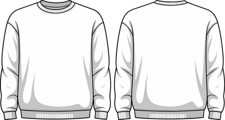 Front and back view of a plain, blank white oversized crew neck sweatshirt for mock-up on white background © Mam's Creations