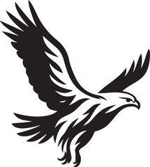 Detailed eagle in flight black pattern, Aggressive bird of prey black and white
