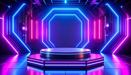 Futuristic neon podium