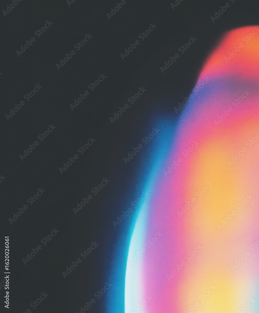 Poster colorful bright gradient light leak with abstract spectrum and minimal grain texture on dark backgro