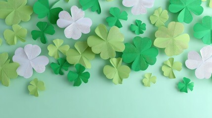 Vibrant Green and White Paper Clover Decorations for St. Patrick's Day Celebrations