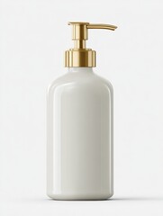 Fototapeta premium Elegant White Pump Bottle with Gold Accents for Skincare and Beauty Products