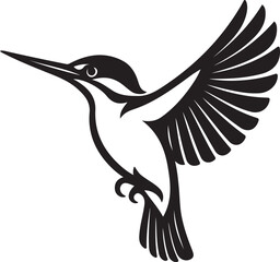 Hummingbird silhouette in flight vector, Graphic black and white flying bird