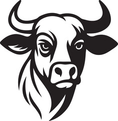 Bull head illustration black and white cattle art, Vector bull head graphic for livestock themes