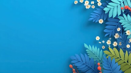 Elegant Sky Blue Background with Cutout Palm Leaves Pattern, Minimalist Design for Summer Events and Nature-Themed Social Media Posts