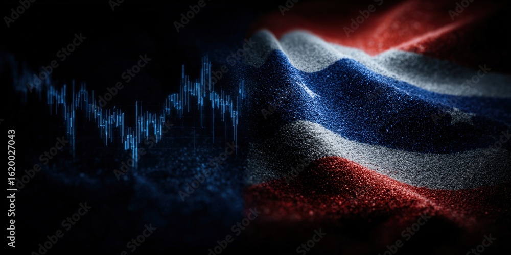 Poster dynamic fusion of data and national identity: thailand flag with financial graphs