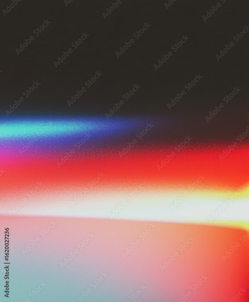 Poster striking light leak effect and film grain on abstract surface. vivid color transition with dark uppe