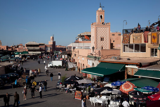 View over market, Place Jemaa El Fna, Marrakesh, Morocco, North Africa