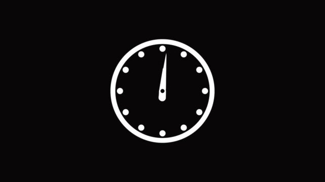 Clock icon vector animation with clock face on black background Clock Counting Down 24 Hour Day Fast Speed. 