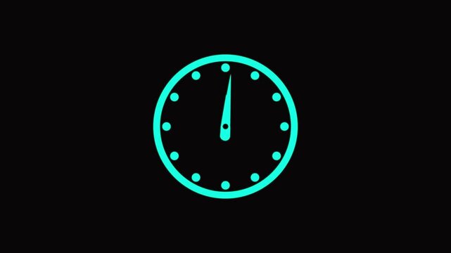 Clock icon vector animation with clock face on black background Clock Counting Down 24 Hour Day Fast Speed. 