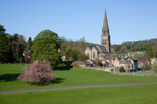 Edensor Parish Church in spring, Derbyshire, England