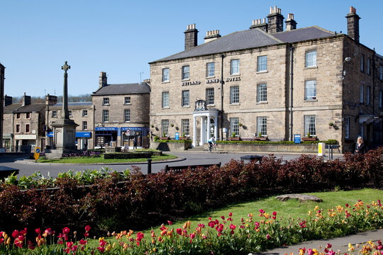 Rutland Arms Hotel and Town Cross, Bakewell, Derbyshire, England