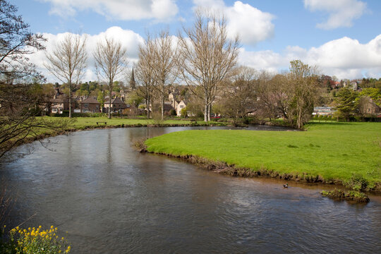 Wye River and town, Bakewell, Derbyshire, England