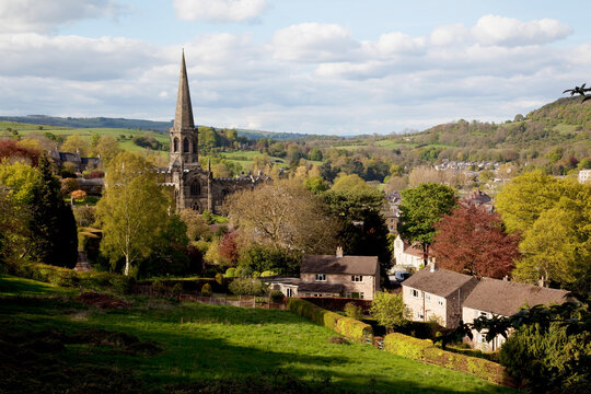 View of Parish Church and town, Bakewell, Derbyshire, England