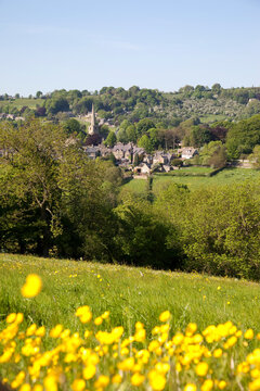 View over village and church, Ashover, Derbyshire, England