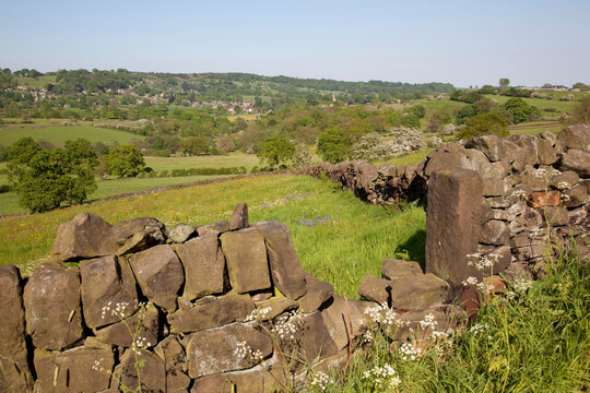 Landscape near Ashover and dry stone walls, Derbyshire, England