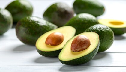 Freshly Cut Avocados on a Light Wooden Surface