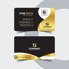 Premium Black and Gold Geometric Business Card Design. Luxury black business card with elegant golden foil details for premium branding.