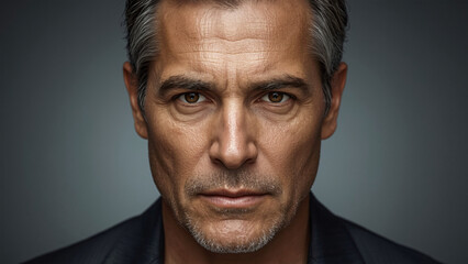 Portrait of 40 yr old man above black background 