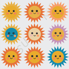Cute and Happy Sun Character Icons
