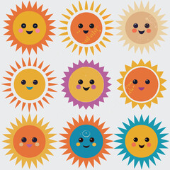 Cute and Happy Sun Character Icons