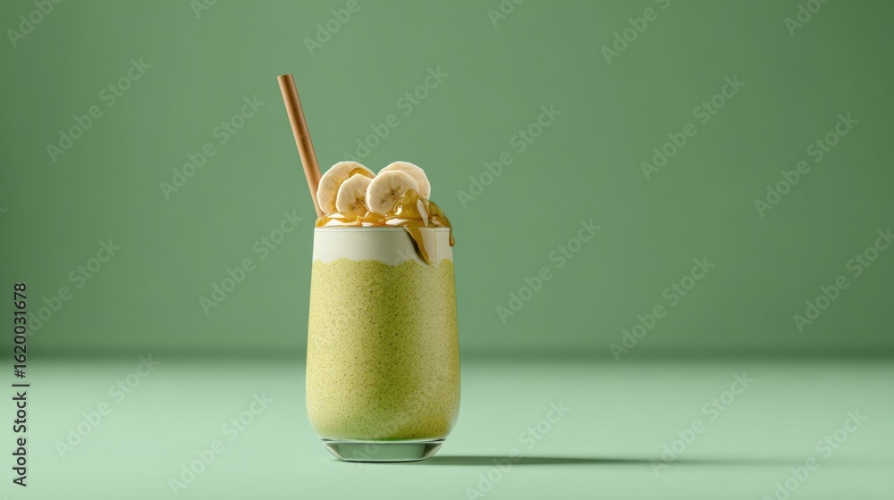 Aufkleber refreshing banana smoothie with honey drizzle in a minimalist setting