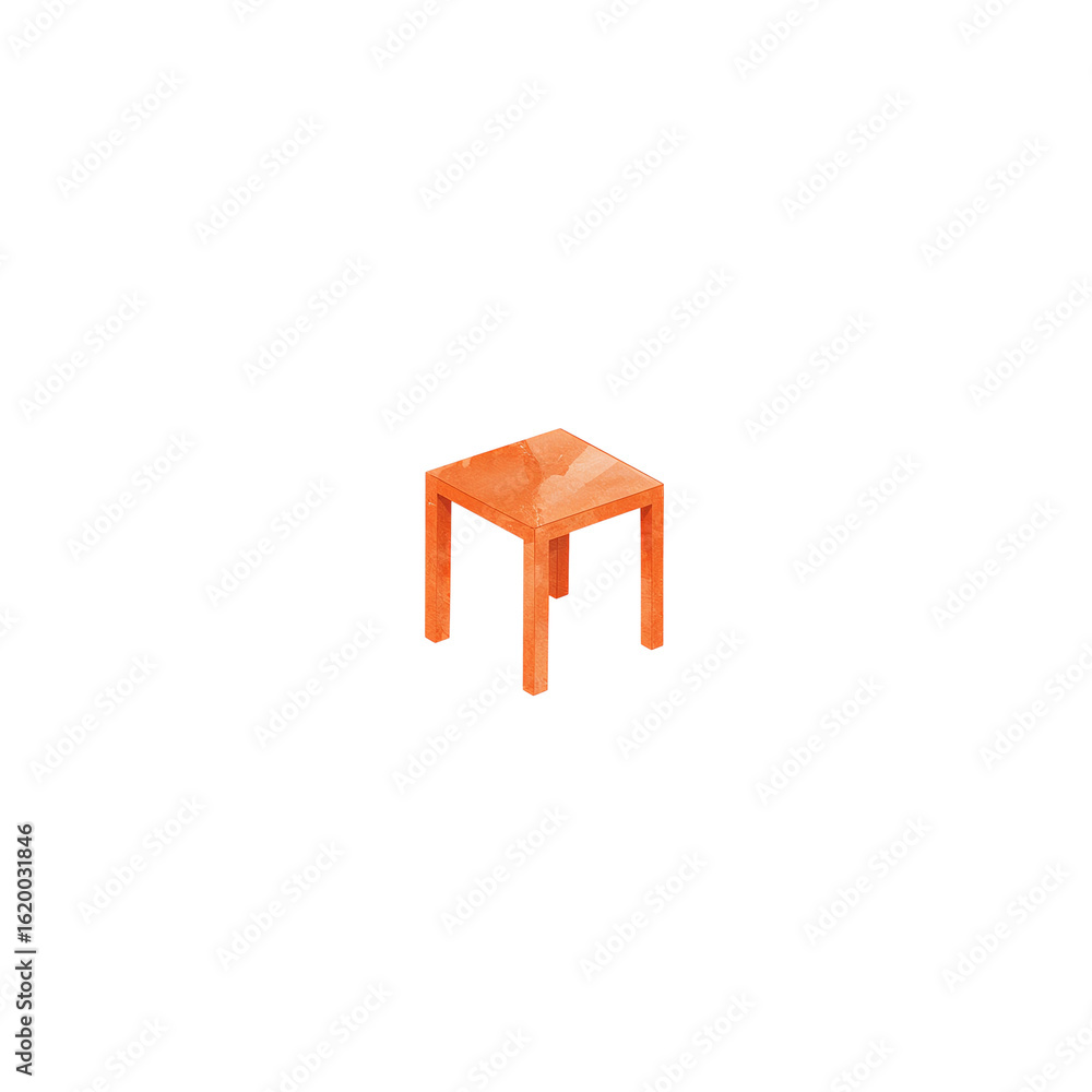 Poster minimalist rendered table orange hue stark contrast simple design aesthetic isolated object