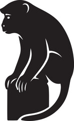 Monkey on rock silhouette vector, Black primate animal silhouette design