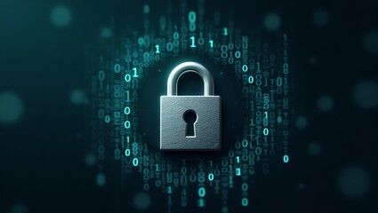 Digital Security Concept of Padlock Encased in Binary Code
