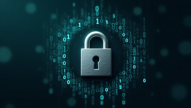 Digital Security Concept of Padlock Encased in Binary Code