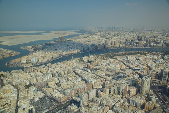 View of The Creek from seaplane, Dubai, United Arab Emirates, Middle East